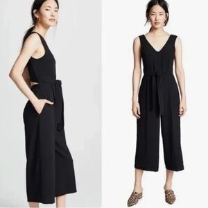 Club Monaco Torela Cropped Jumpsuit in Noir Black Wide Leg Tie Cut Out Women 0